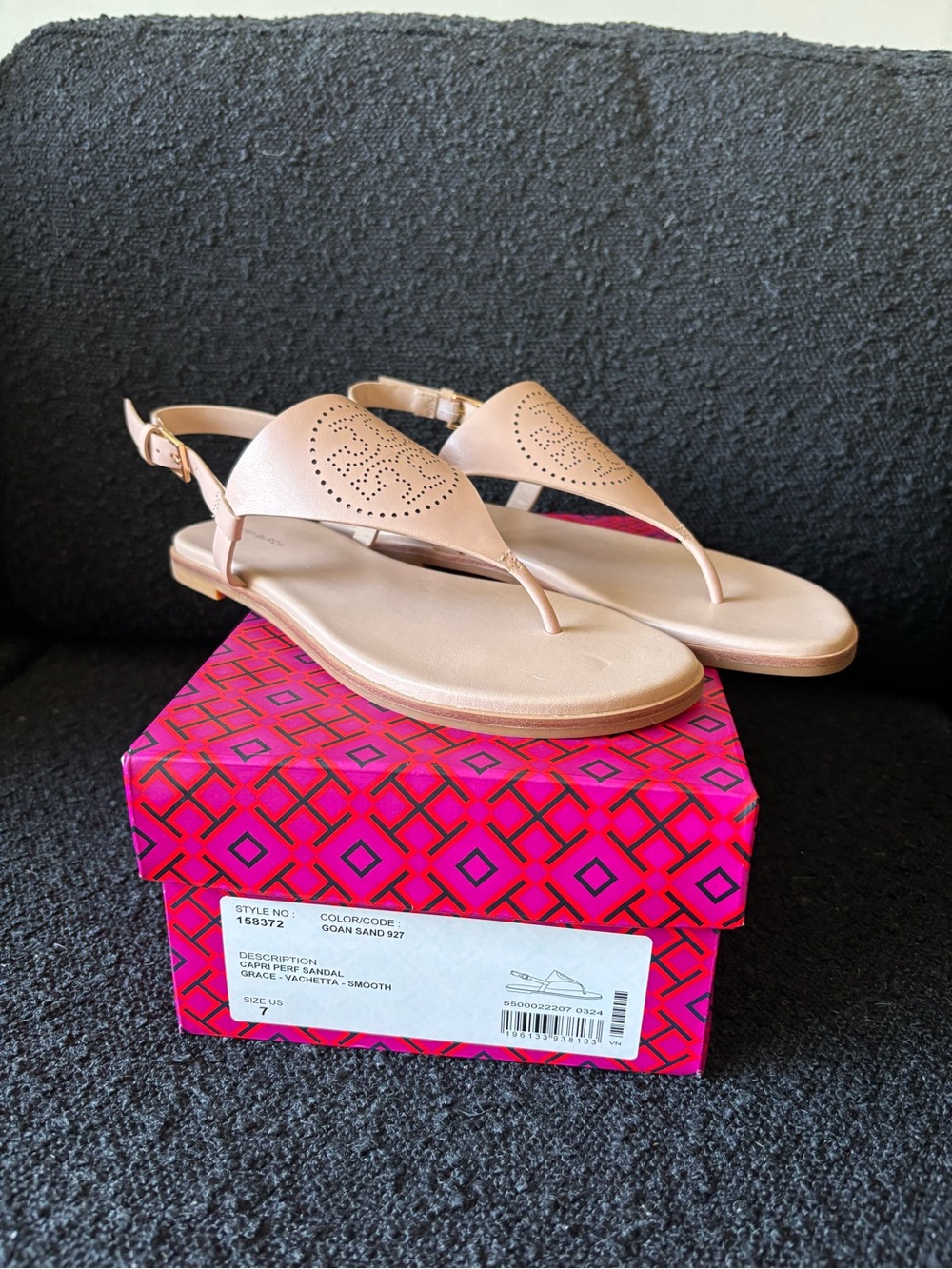 Tory Burch Perforated Leather Thong Sandals in Blush